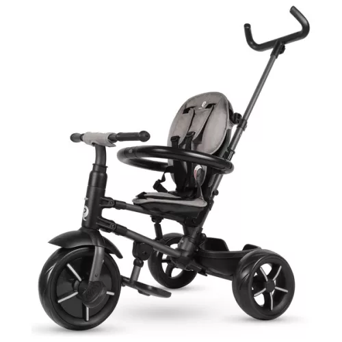 QPlay Rito STAR tricikli és babakocsi kormánykerékkel és tetővel, szürke