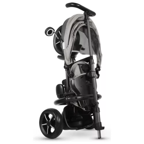 QPlay Rito STAR tricikli és babakocsi kormánykerékkel és tetővel, szürke