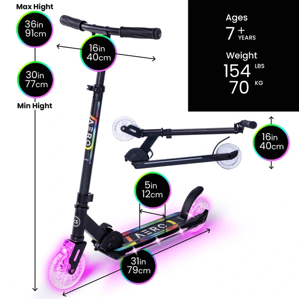Aero Scooter C3 Gyerek Roller RGB Világító Kerekekkel, Fekete – alternatív kép 2