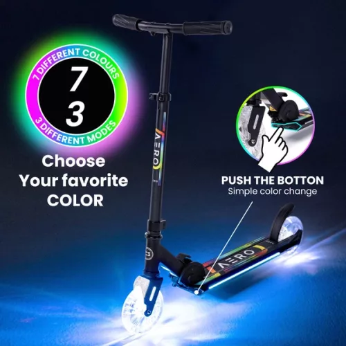 Aero Scooter C3 Gyerek Roller RGB Világító Kerekekkel, Fekete, 3–5 év, Többszínű