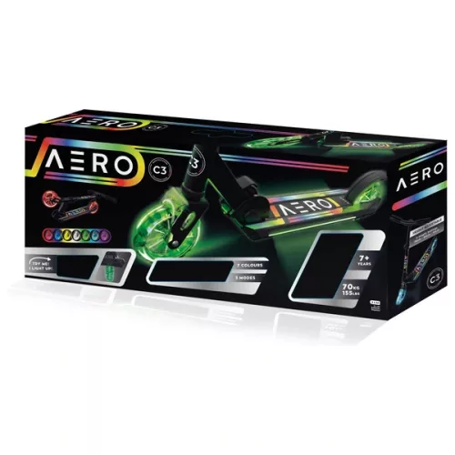 Aero Scooter C3 Gyerek Roller RGB Világító Kerekekkel, Fekete, 3–5 év, Többszínű