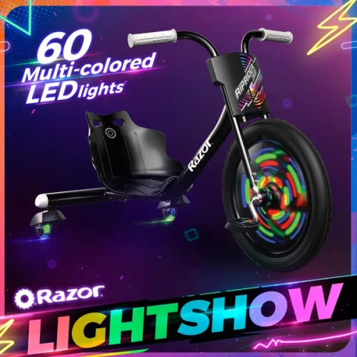 Razor RipRider 360 fényshow tricikli lámpával, 3–5 év, Többszínű