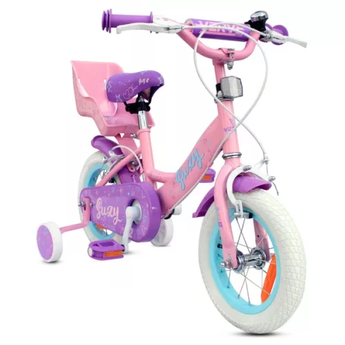 12 colos gyerekbicikli Suzy pótkerekekkel, rózsaszín