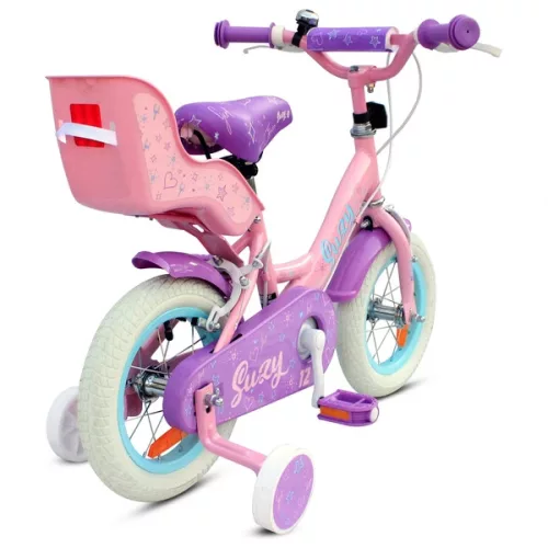 12 colos gyerekbicikli Suzy pótkerekekkel, rózsaszín