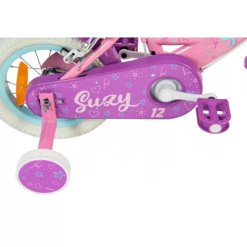 12 colos gyerekbicikli Suzy pótkerekekkel, rózsaszín