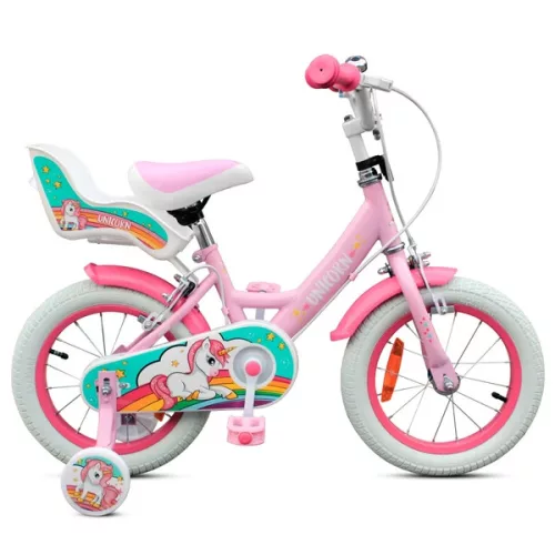 14 colos Verve Unicorn gyerekbicikli pótkerekekkel, rózsaszín