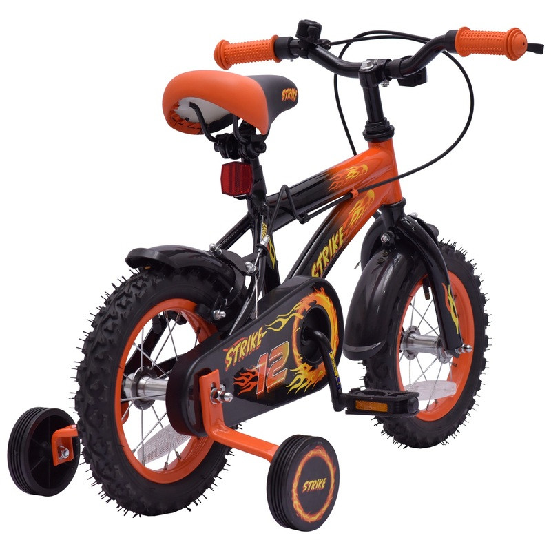 Smyths Toys 12 colos Strike gyerekkerékpár kiegészítő kerekekkel, narancs/fekete, alternatív kép 1