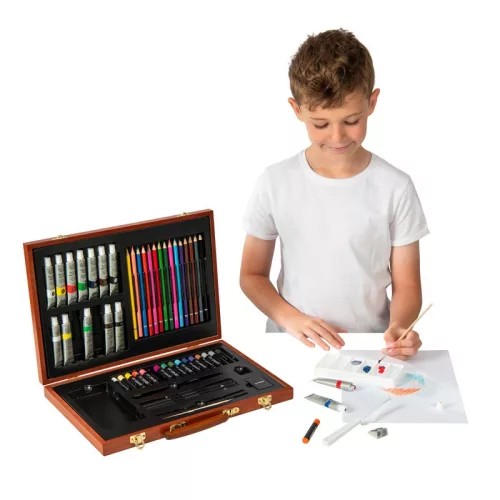 Crafty Co. kis fa festőkészlet-koffer gyerekeknek, 55 részes