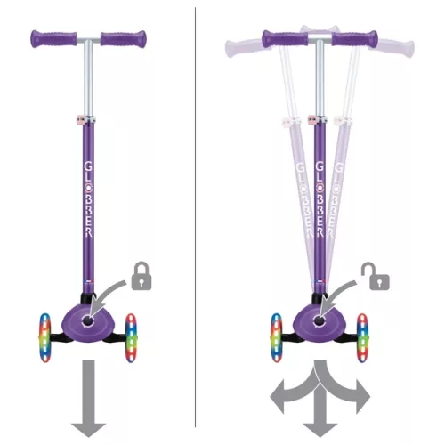 Globber Tri-Scooter PRIMO PLUS LIGHTS gyerek roller LED kerekekkel, lila, 3–5 év, Többszínű