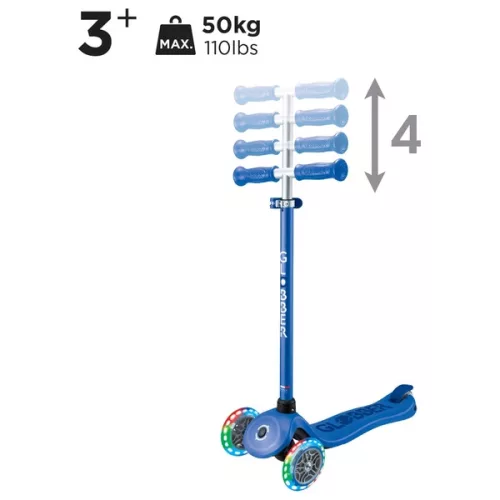 Globber Tri-Scooter PRIMO PLUS LIGHTS gyerek roller LED kerekekkel, kék, 3–5 év, Többszínű
