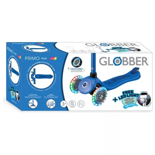 Globber Tri-Scooter PRIMO PLUS LIGHTS gyerek roller LED kerekekkel, kék, 3–5 év, Többszínű