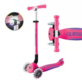 Globber Tri-Scooter PRIMO ÖSSZECSUKHATÓ PLUS LÁMPÁK Gyerek Roller LED Kerekekkel, Rózsaszín, 3–5 év, Többszínű