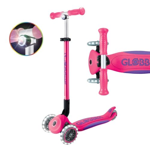 Globber Tri-Scooter PRIMO ÖSSZECSUKHATÓ PLUS LÁMPÁK Gyerek Roller LED Kerekekkel, Rózsaszín