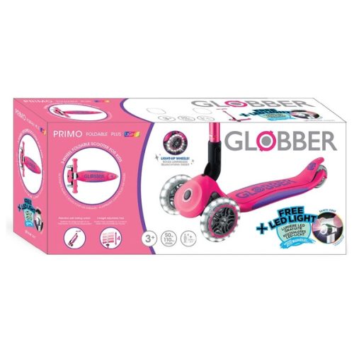 Globber Tri-Scooter PRIMO ÖSSZECSUKHATÓ PLUS LÁMPÁK Gyerek Roller LED Kerekekkel, Rózsaszín