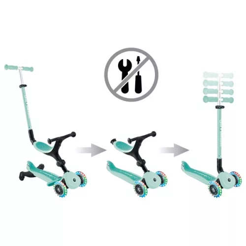 Globber 3 az 1-ben görgő GO UP ACTIVE LIGHTS Scooter 360 tricikli és futóbicikli menta, 3–5 év, Többszínű