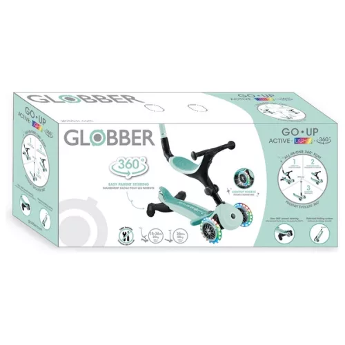 Globber 3 az 1-ben görgő GO UP ACTIVE LIGHTS Scooter 360 tricikli és futóbicikli menta, 3–5 év, Többszínű