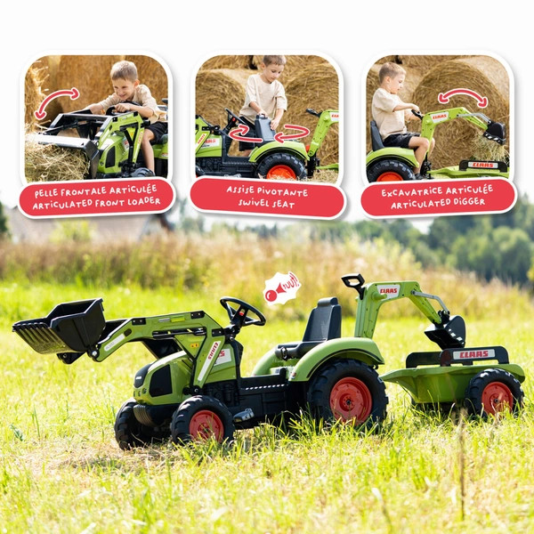 Claas Arion 410 pedálos traktor pótkocsival és XXL kotrógéppel, 2 m hosszú (2070Y) – alternatív kép 3