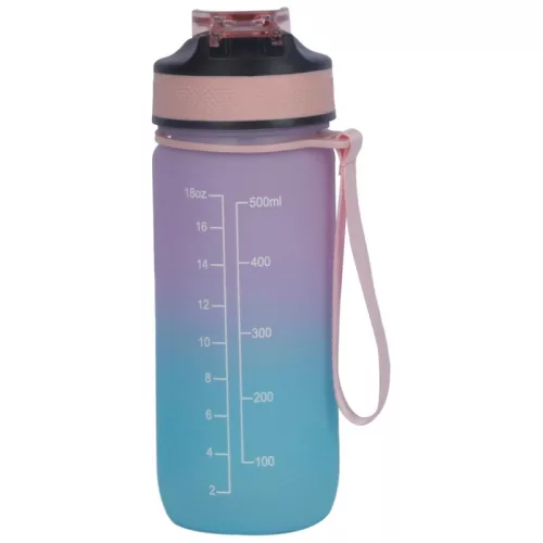 Kulacs időbeosztás-jelölésekkel, 500 ml, rózsaszín/türkiz