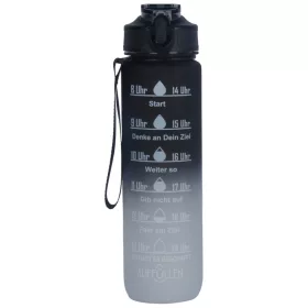 Kulacs időbeosztás-jelölésekkel, 1000 ml, fekete/szürke