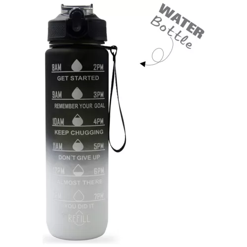 Kulacs időbeosztás-jelölésekkel, 1000 ml, fekete/szürke