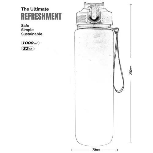 Kulacs időbeosztás-jelölésekkel, 1000 ml, fekete/szürke