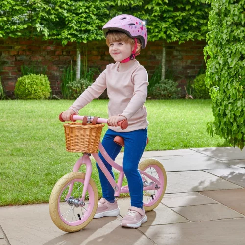 12 colos futóbicikli fűzfa kosárkával, pink