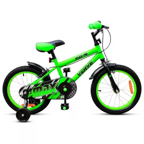 16 colos Verve Max gyermekkerékpár pótkerekekkel, zöld
