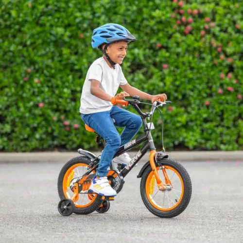 14 colos Verve Max gyermekkerékpár pótkerekekkel, fekete/narancssárga