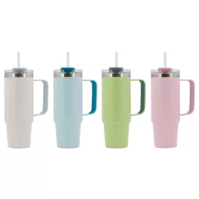   Rozsdamentes acél kulacspohár szívószállal, 900 ml, vegyes színben
