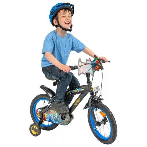 14 colos gyerekbicikli Batman pótkerekekkel, fekete