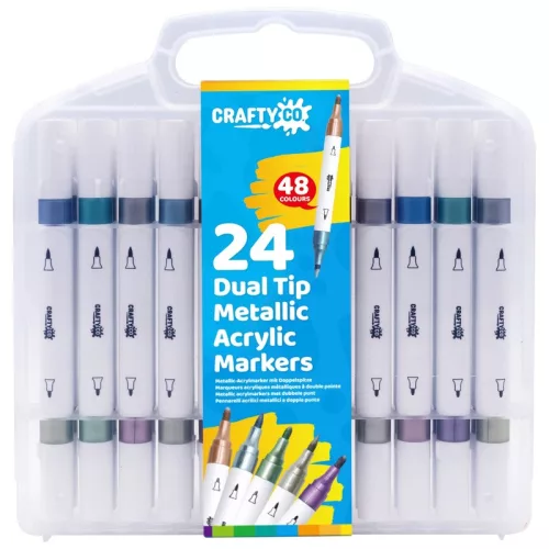 Crafty Co. metálfényű, dupla hegyű akril marker készlet, 24 db