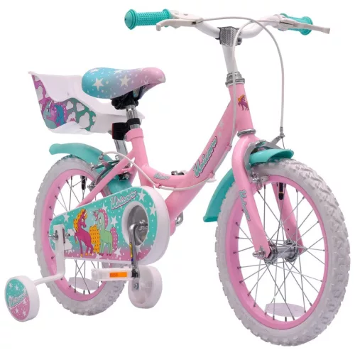 16 colos Einhorn gyerekkerékpár kiegészítő kerekekkel, pink