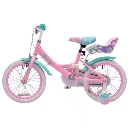 16 colos unikornis gyerekbicikli pótkerekekkel, rózsaszín