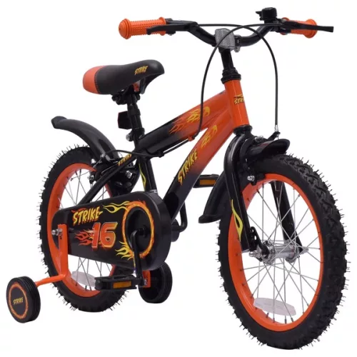 16 colos gyerekkerékpár Strike pótkerekekkel, narancssárga/fekete