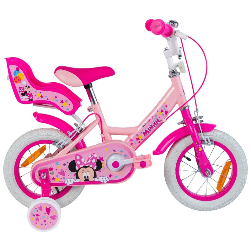 Smyths Toys 12 colos Disney Minnie Maus gyerekkerékpár kiegészítő kerekekkel, pink/lila, alternatív kép 2