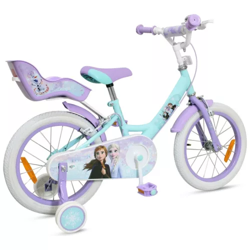 16 colos Disney Die Eiskönigin gyerekkerékpár kiegészítő kerekekkel, türkiz/lila