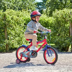 16 colos gyerekbicikli Pókember pótkerekekkel, piros/kék