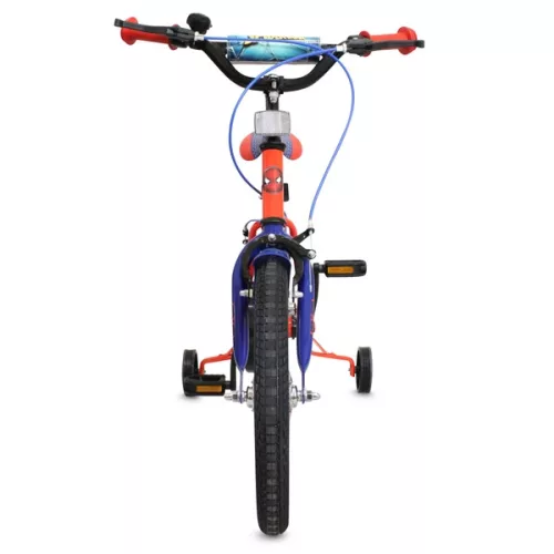 16 colos gyerekbicikli Pókember pótkerekekkel, piros/kék