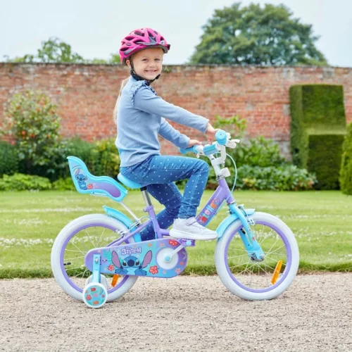 16 colos Disney Stitch gyerekbicikli pótkerekekkel, lila/világoskék