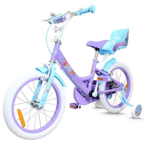 16 colos Disney Stitch gyerekbicikli pótkerekekkel, lila/világoskék
