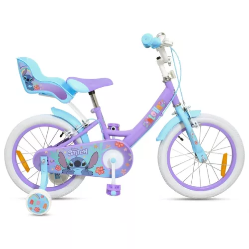 16 colos Disney Stitch gyerekbicikli pótkerekekkel, lila/világoskék