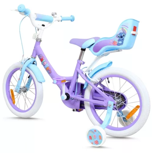 16 colos Disney Stitch gyerekbicikli pótkerekekkel, lila/világoskék