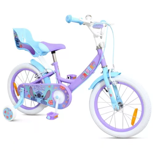 16 colos Disney Stitch gyerekbicikli pótkerekekkel, lila/világoskék