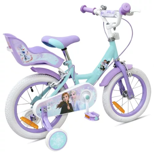 14 colos Disney Jégvarázs gyerekbicikli pótkerekekkel, türkiz/lila