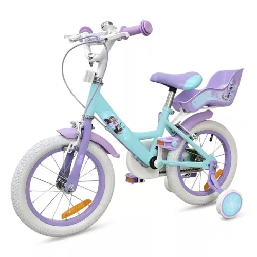 14 colos Disney Jégvarázs gyerekbicikli pótkerekekkel, türkiz/lila