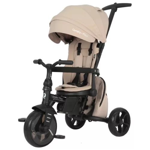 QPlay Comfo Max 6 az 1-ben háromkerekű és babakocsi kormányrúddal és tetővel, bézs