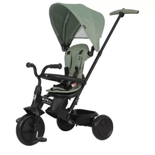 QPlay Elite Platinum 6 az 1-ben háromkerekű és babakocsi kormánykerékkel és tetővel, zöld