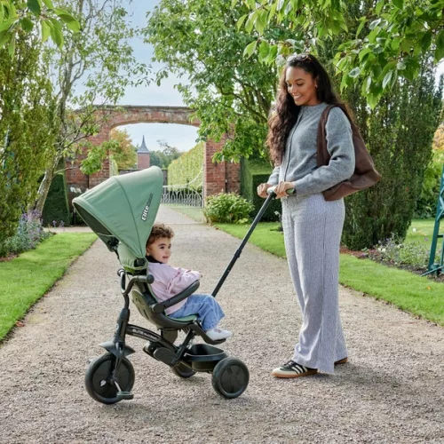 QPlay Elite Platinum 6 az 1-ben háromkerekű és babakocsi kormánykerékkel és tetővel, zöld