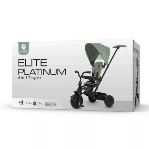 QPlay Elite Platinum 6 az 1-ben háromkerekű és babakocsi kormánykerékkel és tetővel, zöld
