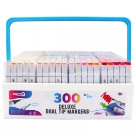   Crafty Co. Deluxe dupla hegyű alkoholos filctoll szett tárolódobozzal, 300 db